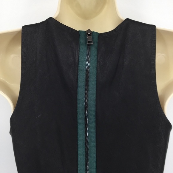 La Pina black leather halter green jersey dress bodycon ruched mini Small - Picture 4 of 5